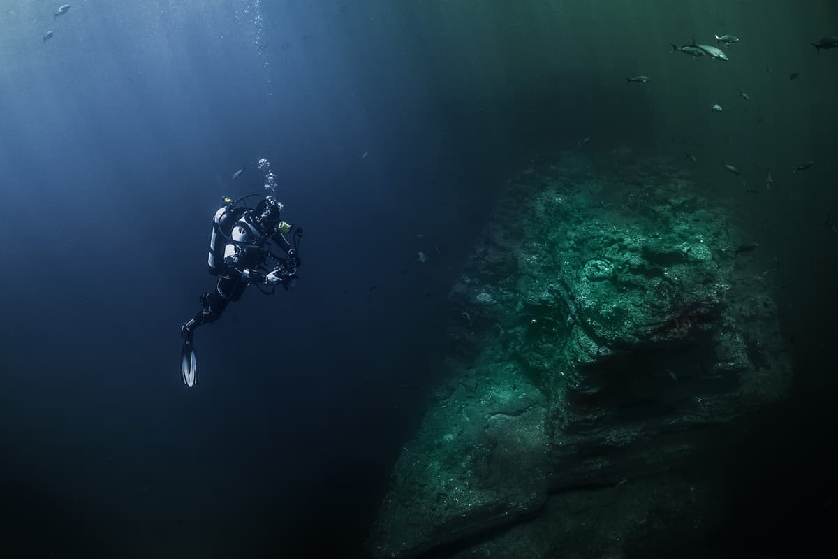 Diver in the ocean background